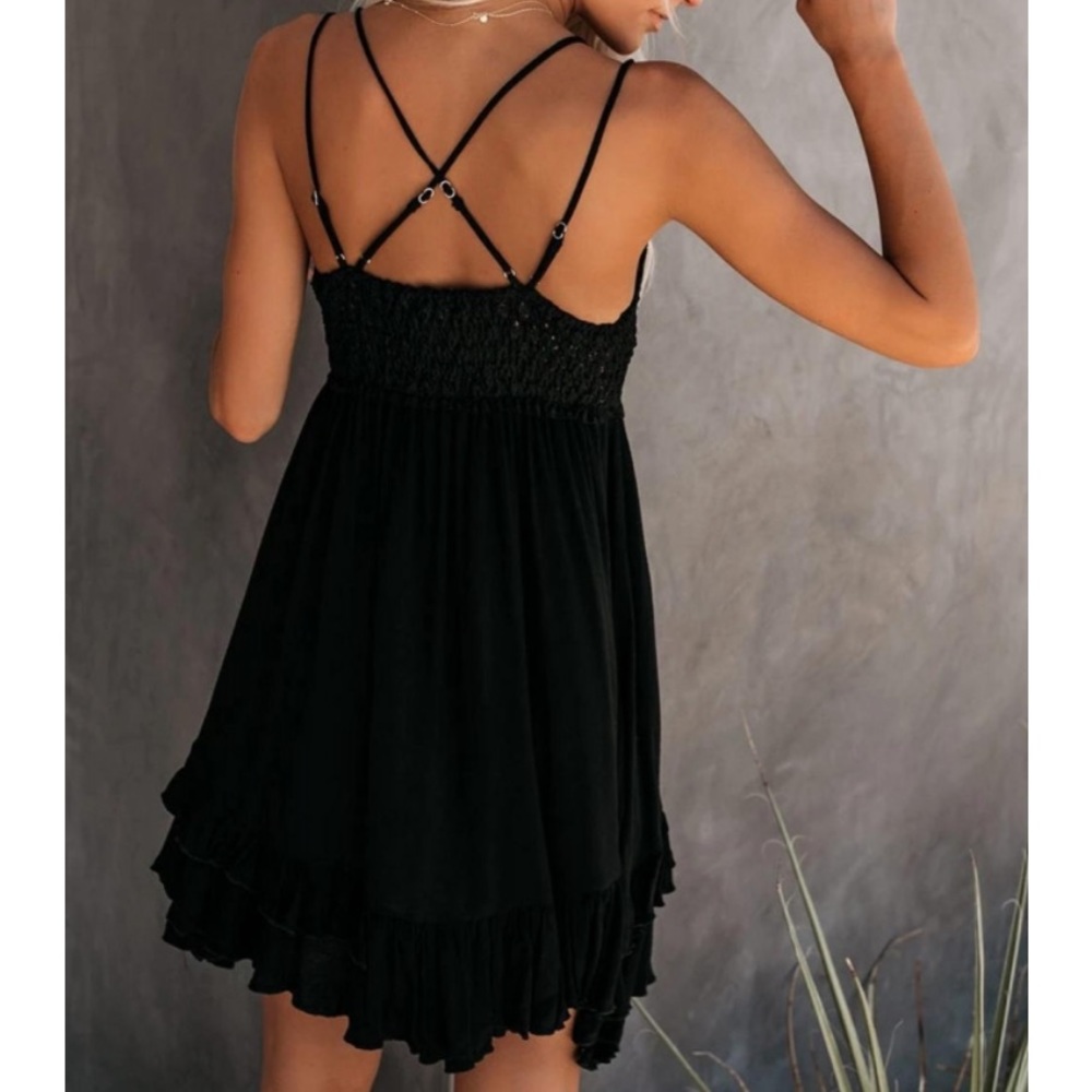 Black Crochet Lace Ruffle Dress - Picture 5 of 6